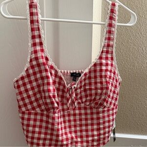 Red Gingham Women's Crop Top